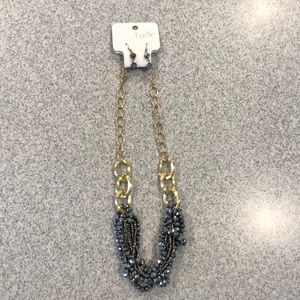 Gunmetal/gold statement necklace & earrings